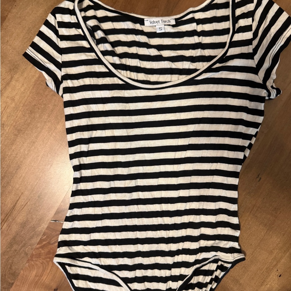 Velvet Torch Black and White Striped Women's Bodysuit